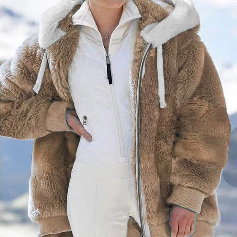 Women's Oversized Sherpa Fleece Zip Up Hooded Jacket