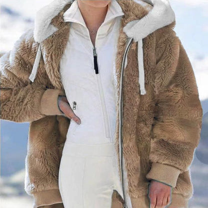 Women's Oversized Sherpa Fleece Zip Up Hooded Jacket