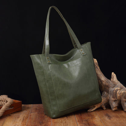 Vintage Soft Leather Tote Bag Set with Zip Pouch, Large Capacity