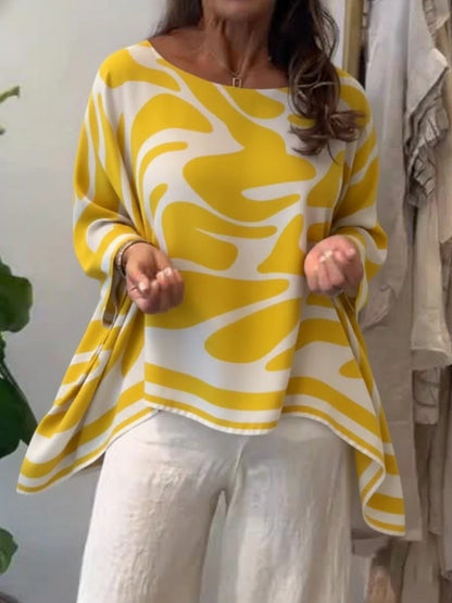 Women's Oversized Abstract Print Long Sleeve Casual Blouse