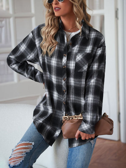 Plaid Flannel Shirt Button Front Oversized Fit