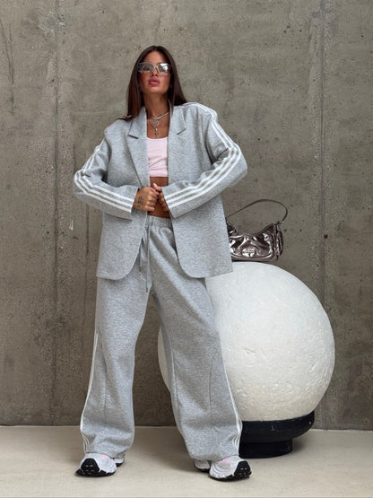 Women's Oversized Track Jacket Wide Leg Pants Matching Set