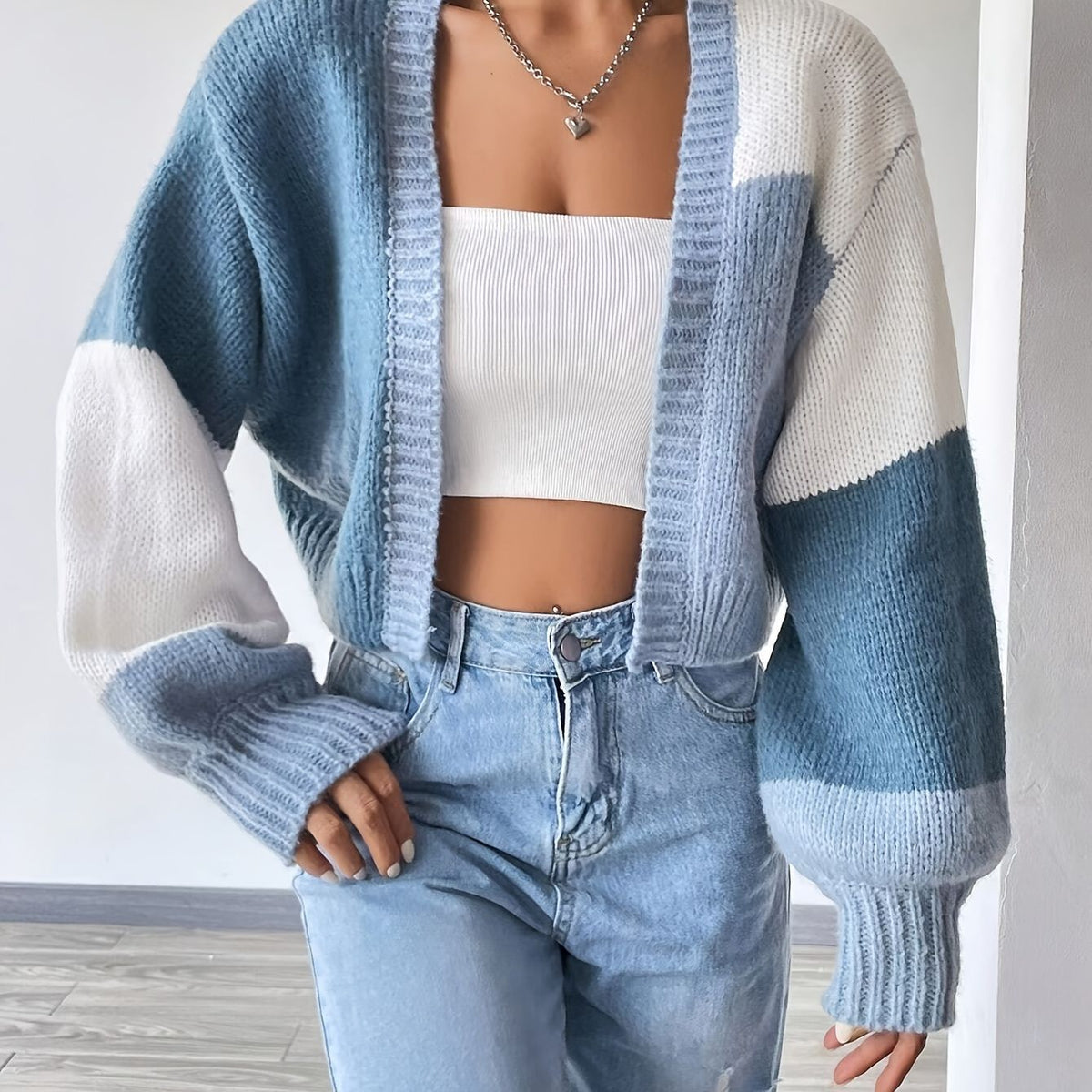 Women's Y2K Colorblock Open Front Knit Cardigan