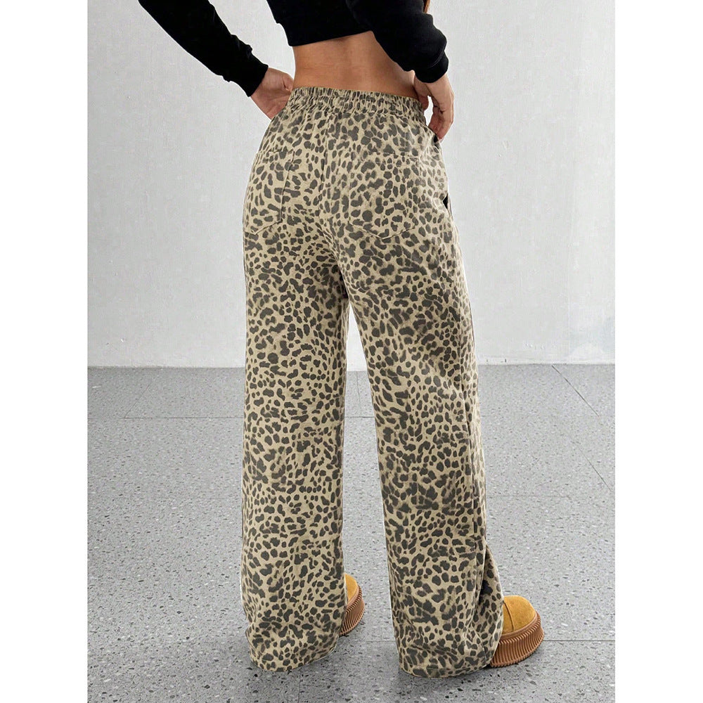 Tree Camo Wide Leg Pants High Waist Drawstring
