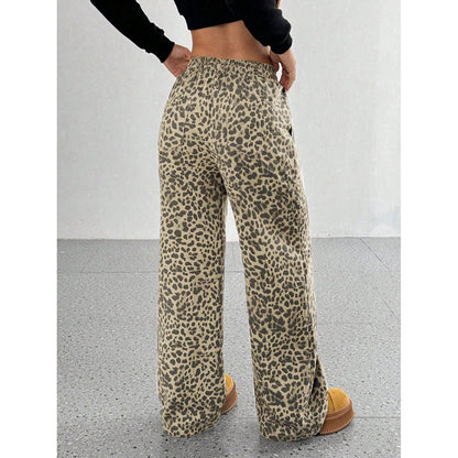 Tree Camo Wide Leg Pants High Waist Drawstring