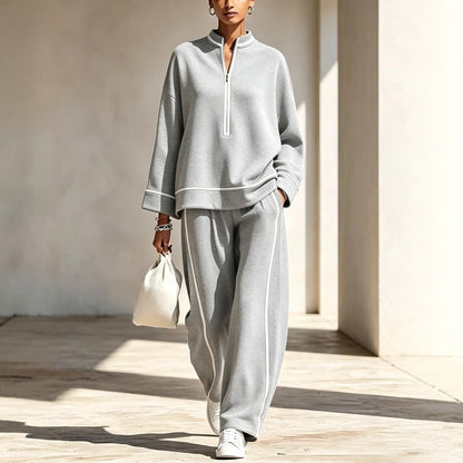 Women's Half Zip Pullover Wide Leg Pants Lounge Set