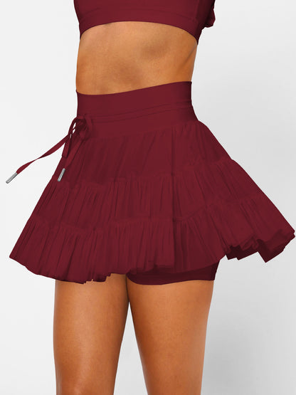 Solid Pleated Skort High Waist Ruffle Tiered Mini