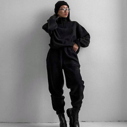 Women's Oversized Quarter Zip Fleece Sweatsuit Set