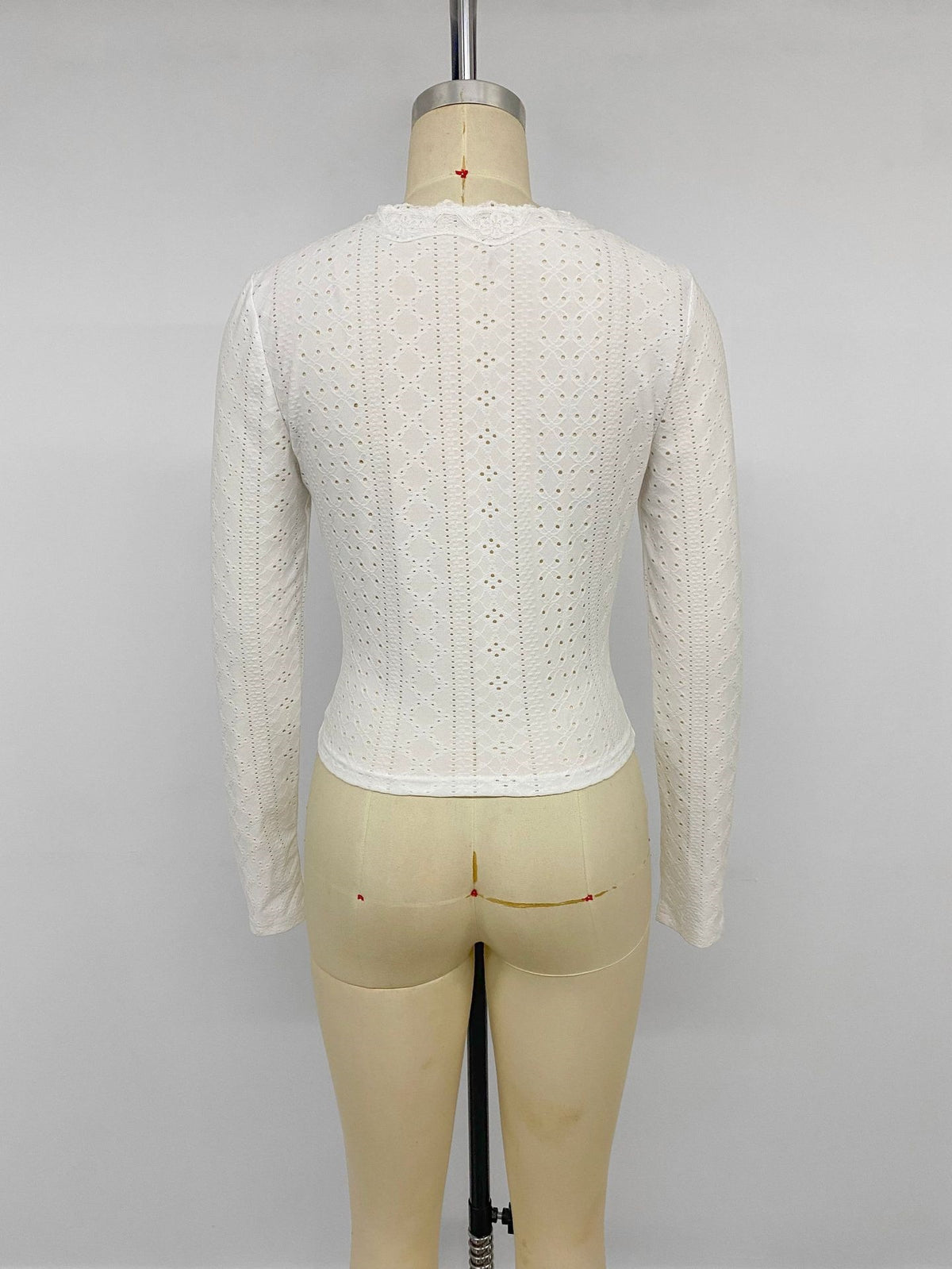 Tie Front Lace V-Neck Fitted Long Sleeve Top