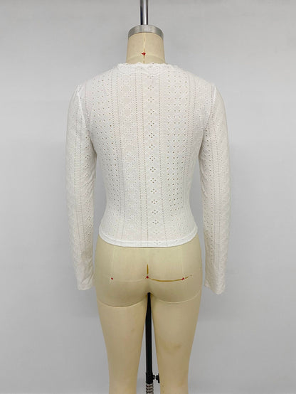 Tie Front Lace V-Neck Fitted Long Sleeve Top