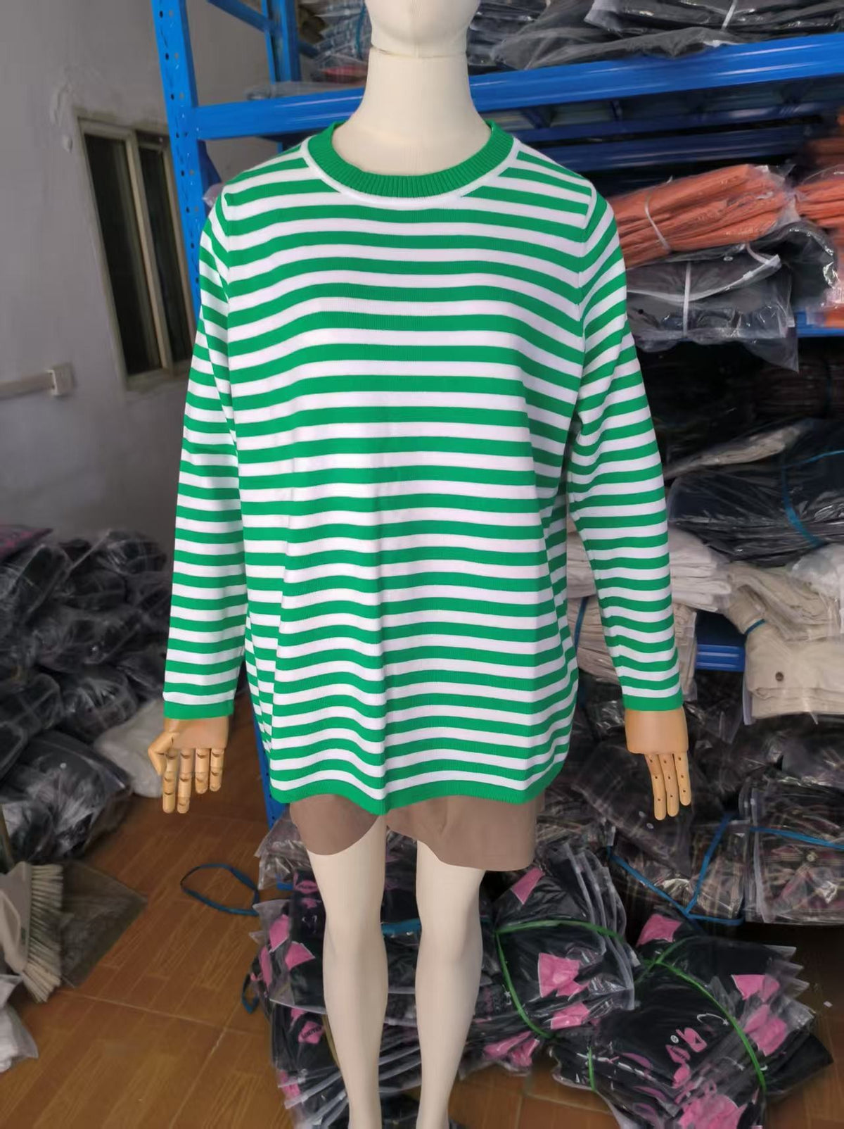 Women's Striped Crew Neck Knit Pullover Sweater