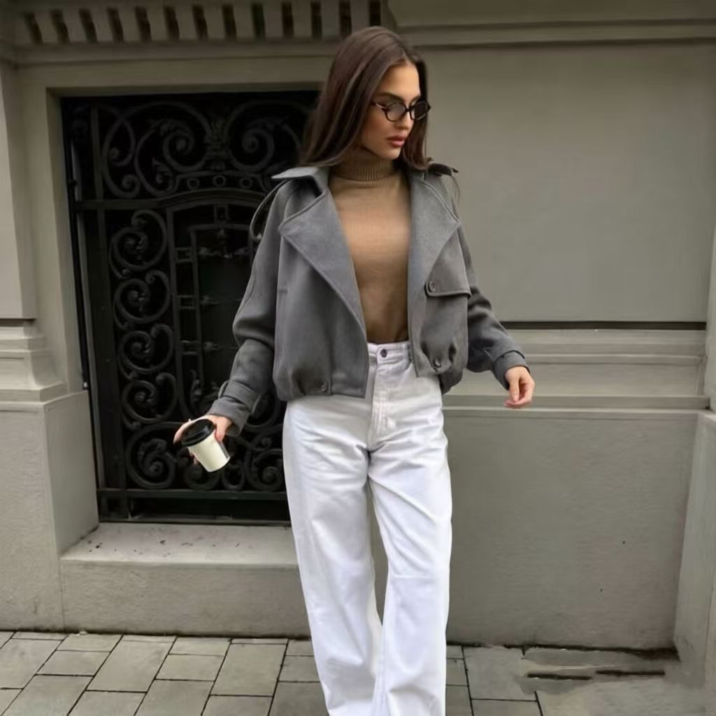 Women's Vintage Cropped Faux Suede Lapel Jacket