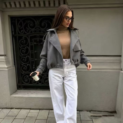 Women's Vintage Cropped Faux Suede Lapel Jacket