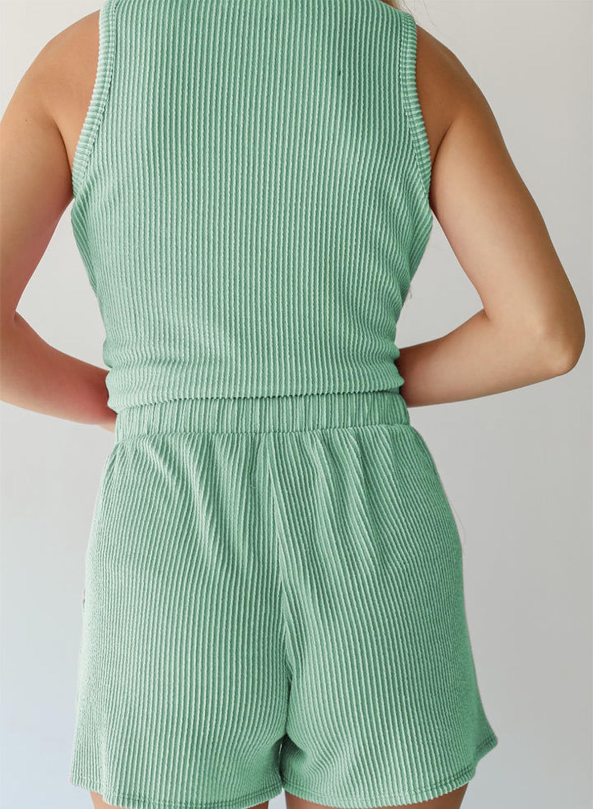 Dark Pink Ribbed Sleeveless Tank and Shorts Lounge Set