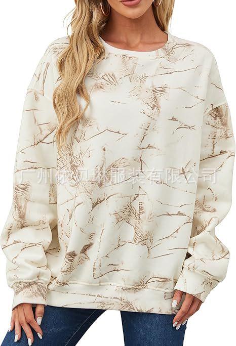 Women's Oversized Leaf Print Crewneck Sweatshirt