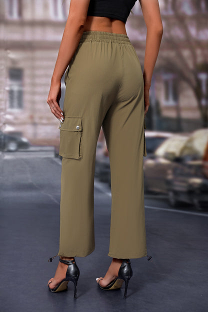 Women's High-Waisted Drawstring Cargo Pants, Baggy Parachute Utility Trousers