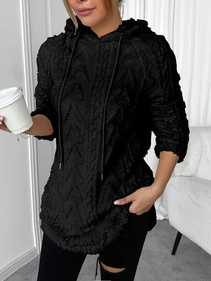 Women's Textured Sherpa Hoodie Drawstring Pullover