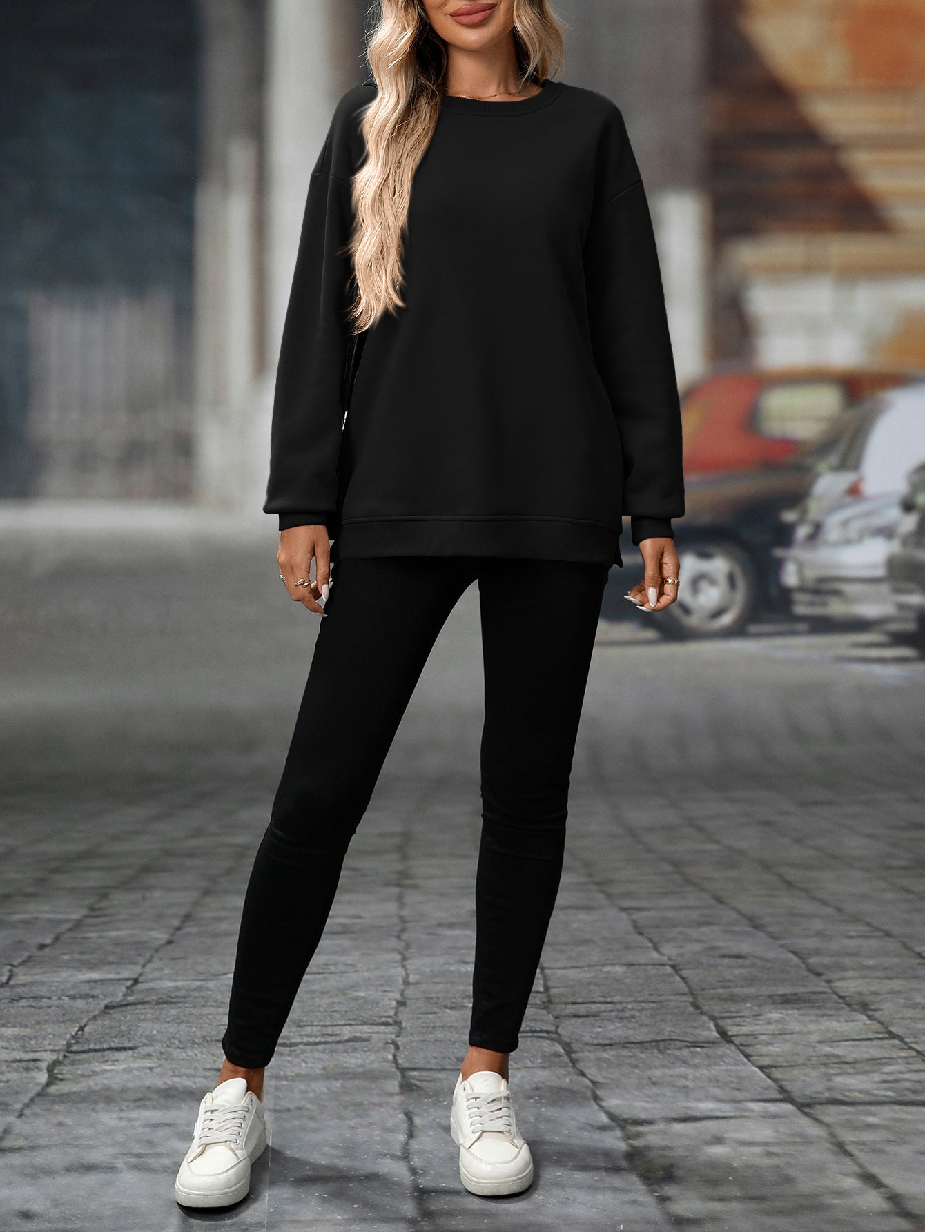 Trendy Y2K Fleece Pullover Sweatshirt – Fall/Winter Casual Top