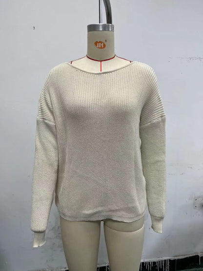 Women's One Shoulder V Neck Knit Sweater Long Sleeve