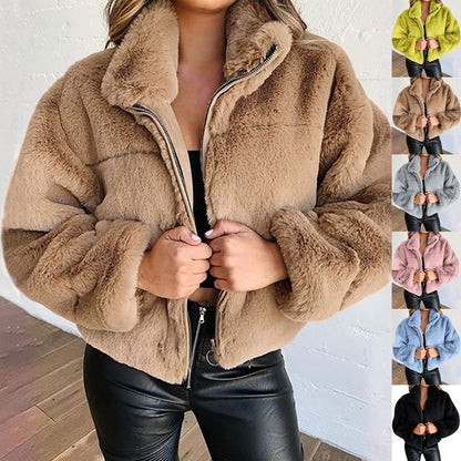 Women's Faux Fur Zip Up Jacket Winter Warm Fuzzy Coat