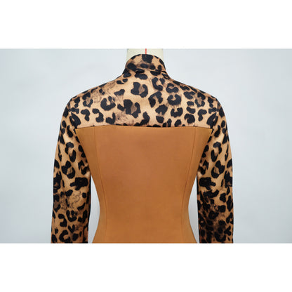 Leopard Print Tie Neck Blouse & Wide Leg Pants Set