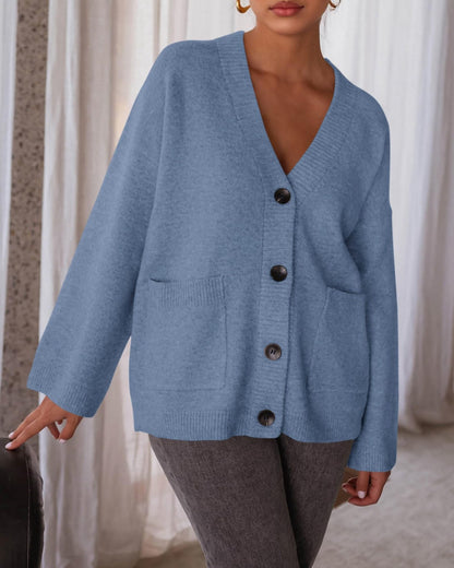 Oversized V Neck Button Knit Cardigan with Pockets