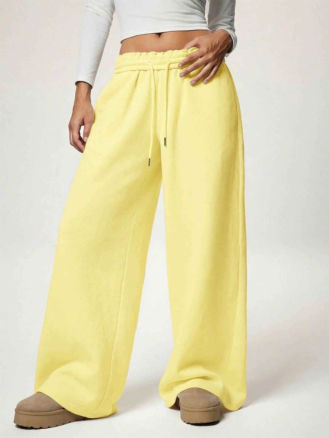Women Fleece Wide Leg Sweatpants Drawstring Lounge Pants