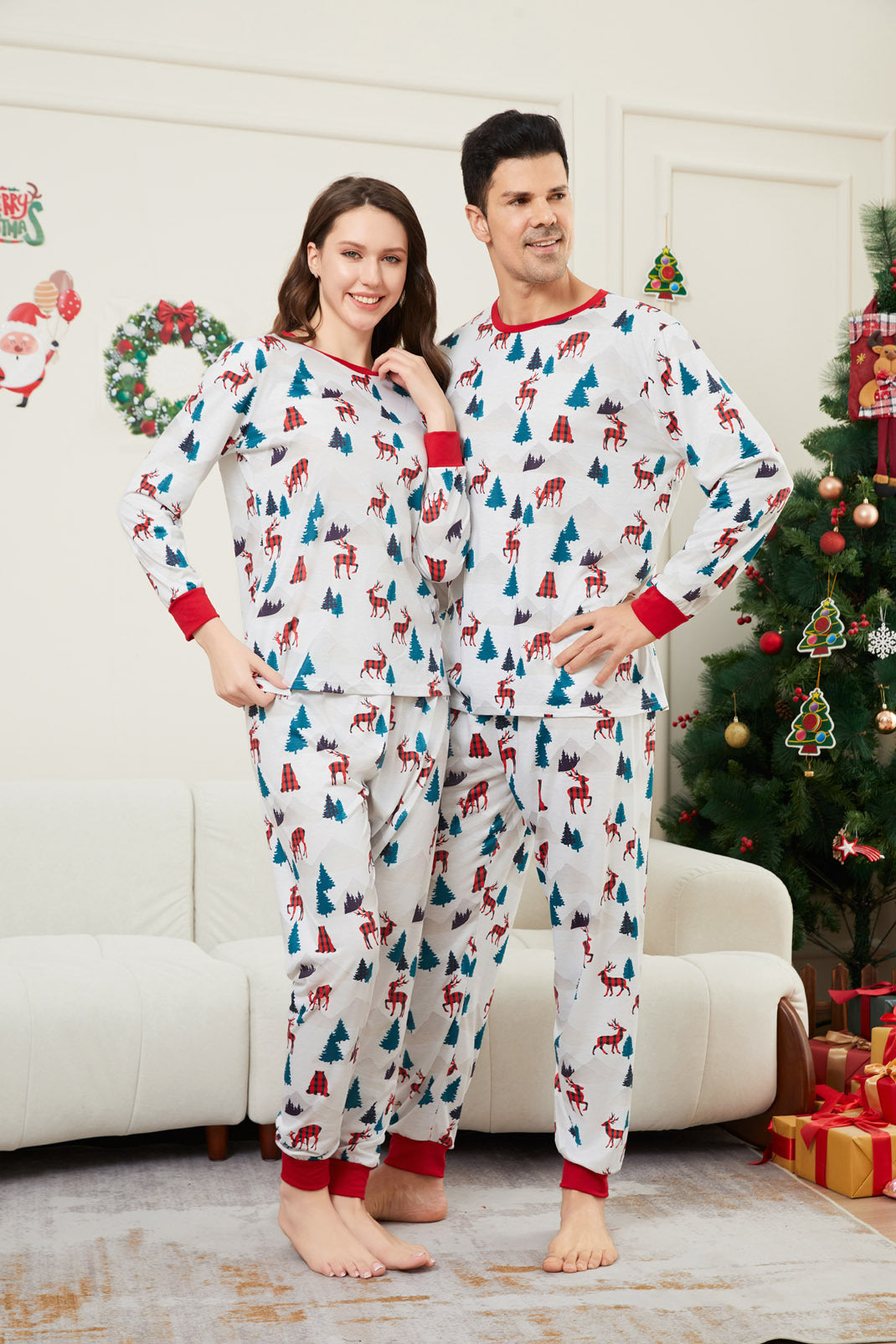 Christmas Tree Deer Full of Flowers Parent-child Dress Printed Christmas Pajamas