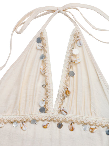 Halter Shell Tassel Maxi Dress V-Neck Summer Vacation