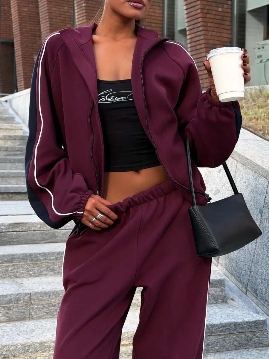 Women's Striped Tracksuit Set Zip Jacket Joggers