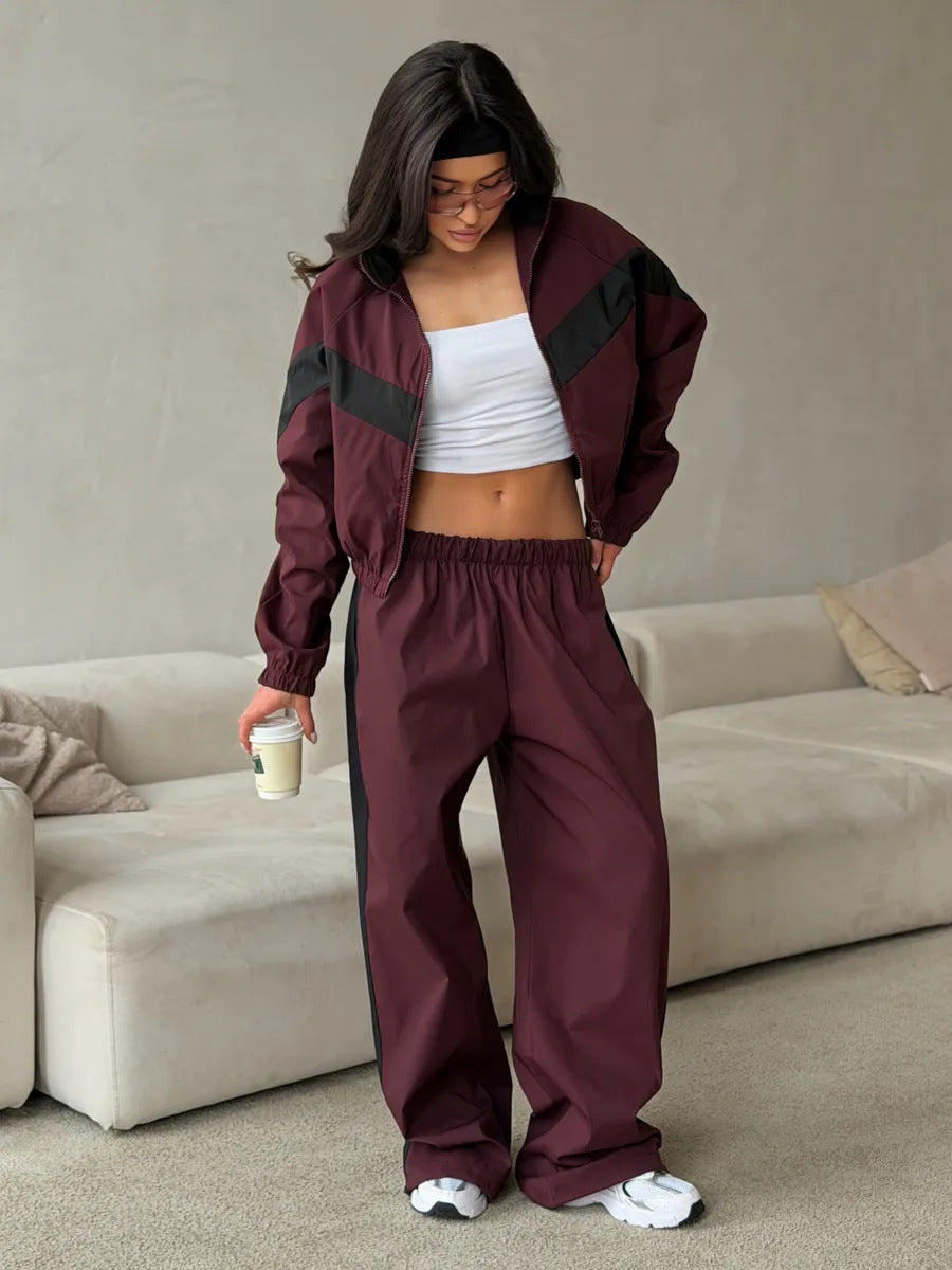 Women's Color Block Tracksuit Set Streetwear Jacket Pants