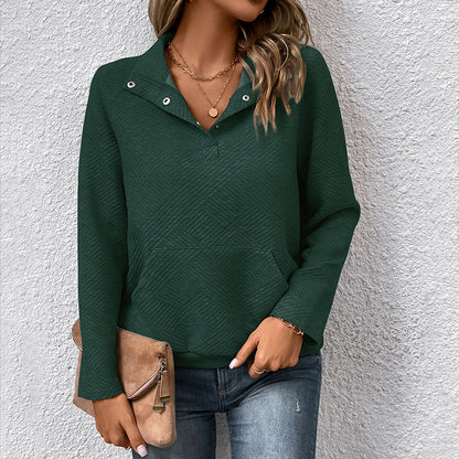 Textured Quarter Snap Pullover Sweatshirt Casual Long Sleeve