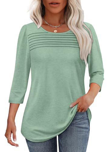 Women's Long Sleeve Crew Neck Pleated Casual Top