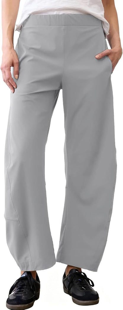 Women's Flowy Barrel Leg Pants Lightweight Travel Casual