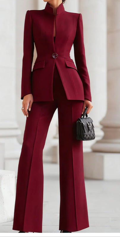 Women's 2 Piece Blazer Wide Leg Pants Suit Set