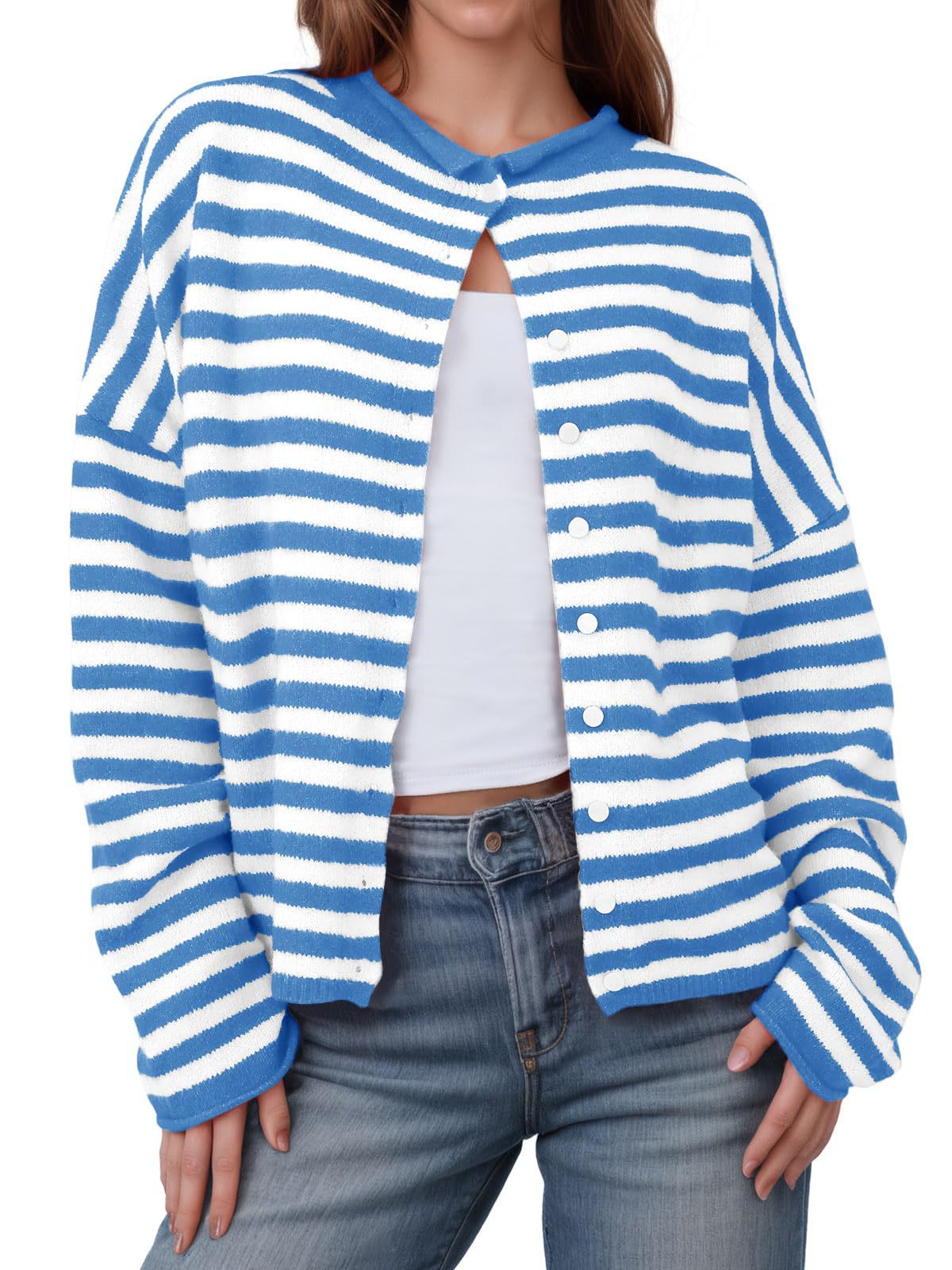 Striped Color Block Cardigan Sweater | Long Sleeve Casual Open Front
