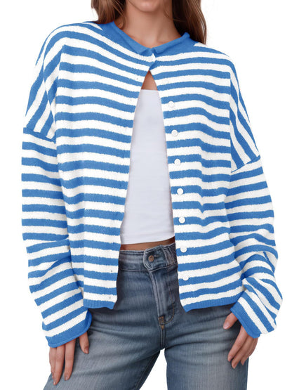 Striped Color Block Cardigan Sweater | Long Sleeve Casual Open Front