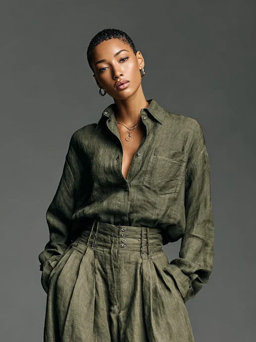 Women's Oversized Shirt Wide Leg Pants Two Piece Set