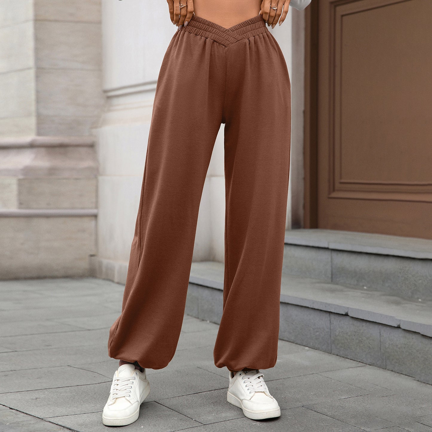 Women's Crossover Waist Baggy Joggers with Pockets