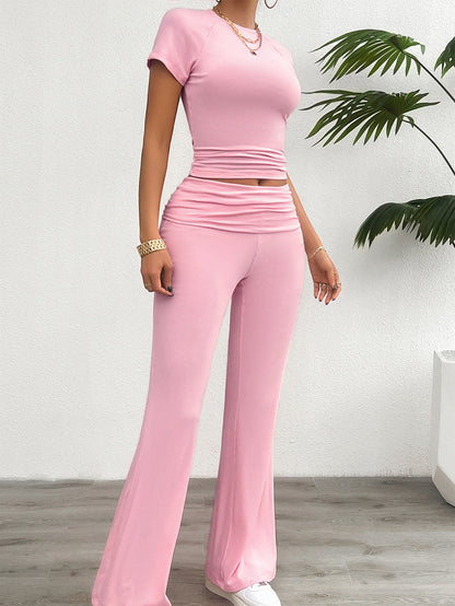 Ribbed Seamless Crop Top and High Waist Lounge Pants Set