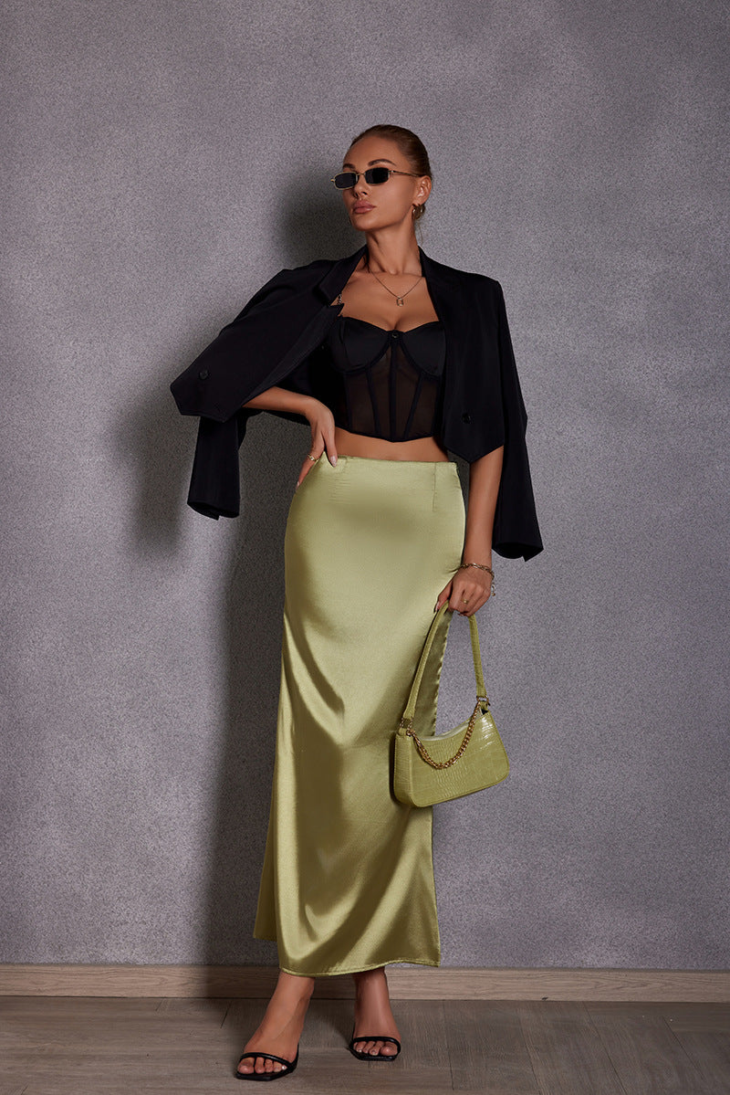 Women's Satin Bodycon Midi Skirt Mermaid Hem