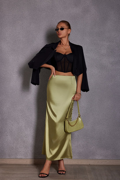 Women's Satin Bodycon Midi Skirt Mermaid Hem