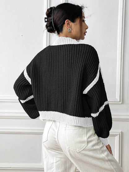 Color Block Cardigan Sweater with Loose Fit for Fall