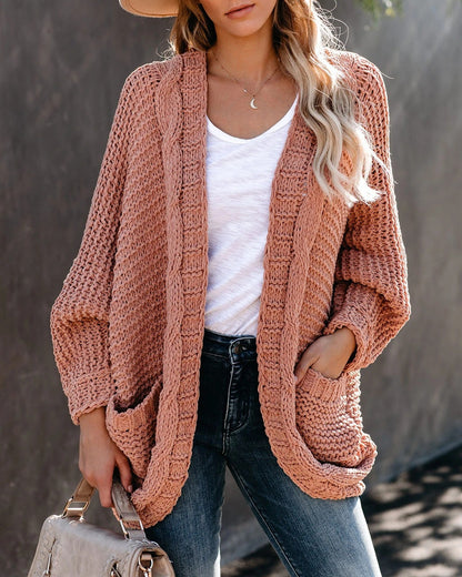 Women's Oversized Chunky Knit Open Front Cardigan Pockets