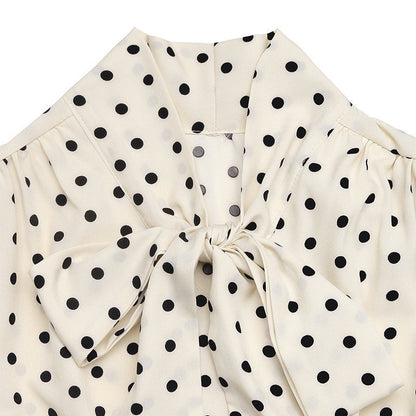 Polka Dot Bow Tie Long Sleeve A-Line Midi Dress