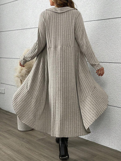 Plaid Dress & Long Knit Cardigan Two Piece Set