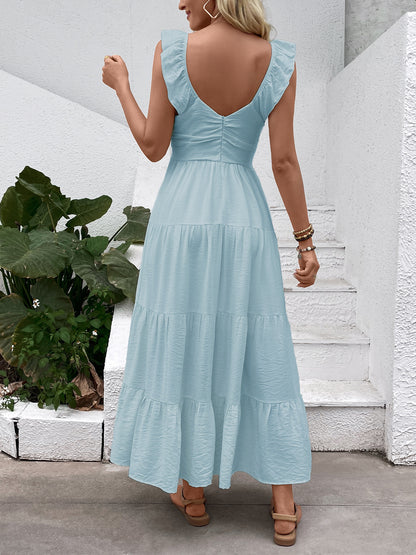 Boho V Neck Sleeveless Tiered Maxi Dress Beach Vacation