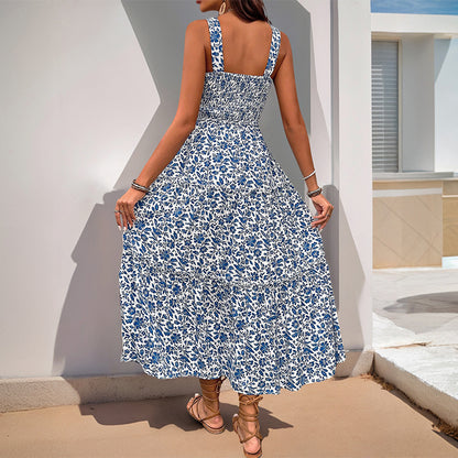 Floral Print Sleeveless Maxi Dress Resort Vacation Style