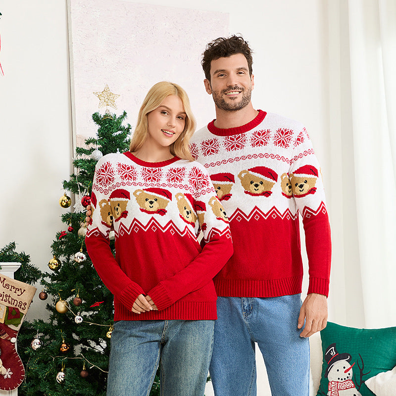 Family Matching Red Bear Christmas Knit Pullover Sweater