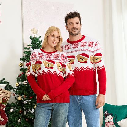 Family Matching Red Bear Christmas Knit Pullover Sweater